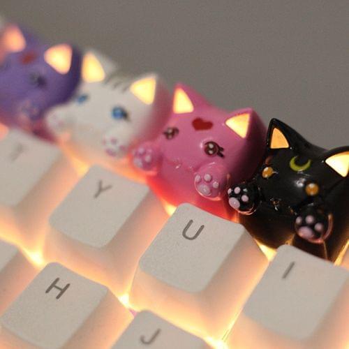 3D Resin White Purple Pink Black Cute Cartoon Cat Design Backlit Keycaps For Cherry Mx Switch Mechanical Gaming Keyboard