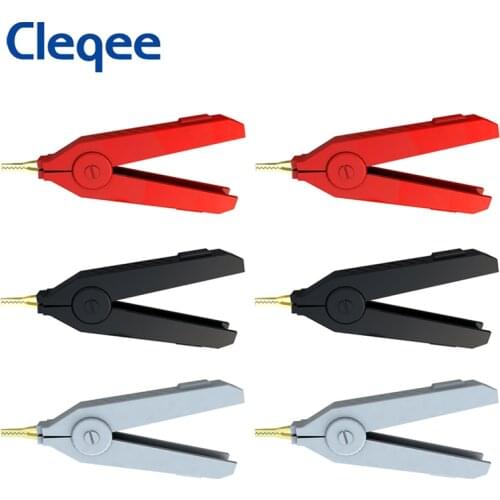 Cleqee P2004 6pcs/lot 90mm 20A 3pcs Alligator Kelvin Copper Gold Plate Clip Grey+Black+Red