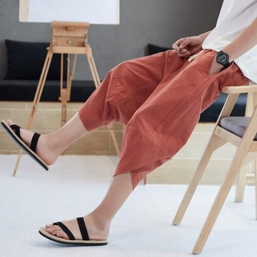 Hot Sell Sale Summer New Bohemia Men Loose Cotton Linen Shorts Knee Length Harem Pants Male Casual Board Plus Size Short Pants