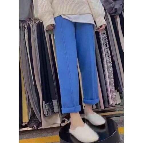 2021 Autumn Winter Fashion Elastic Waist Straight Pants Female Loose Casual Trousers Ladies Solid Color Warm Knitted Pants U527