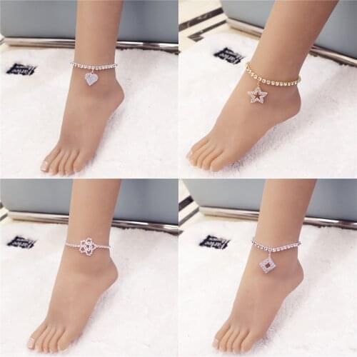 Fashion Heart Rhinestone Anklets Wholesale Jewelry for Women Beach Star Barefoot Love Pendant Anklet Bracelet Leg Chain