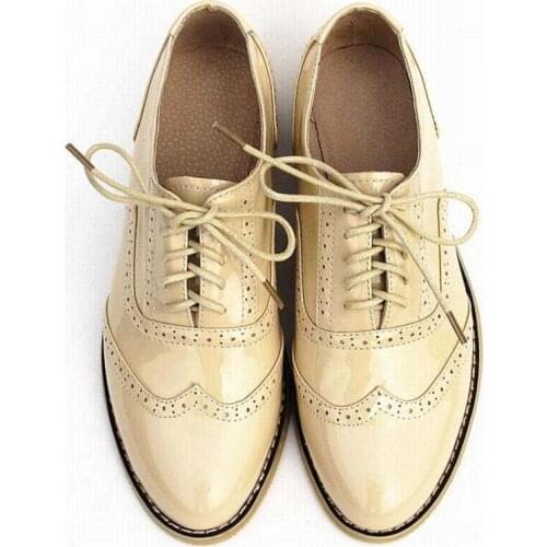 Fashion British Vintage Women Luxury Genuine Leather Oxfords Shoes Ladies Handmade Comfortable Flats Lace-up Shoe Big Size 34-44