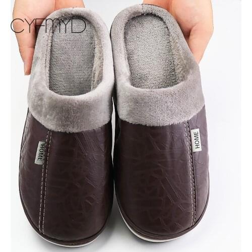 Fashion winter warm slippers for women big size 35-46 fur soft adult female leather slippers non slip indoor shoes