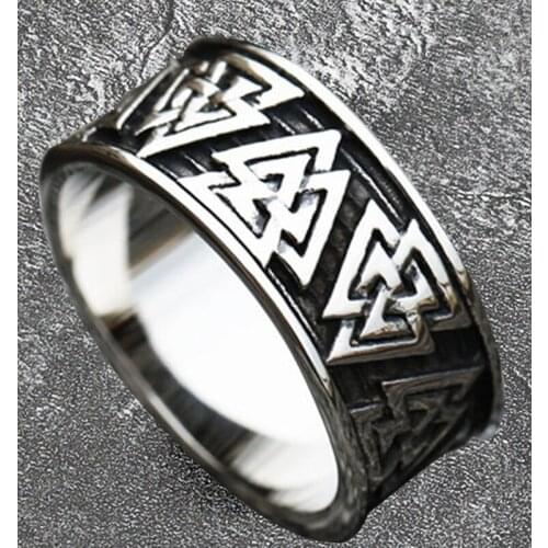 Stainless Steel Mens Triangle Odin-Viking Rings Punk Hip Hop Rock Male Pagan-Nordic Amulet Vikings-Rings Jewelry Gift Wholesale