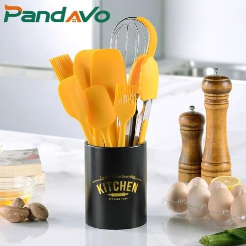 Silicone Utensils Set Food Grade Non Stick Butter Scraper Brush Eggbeater Cake Baking Set With Storage Bucket Kitchen Tools