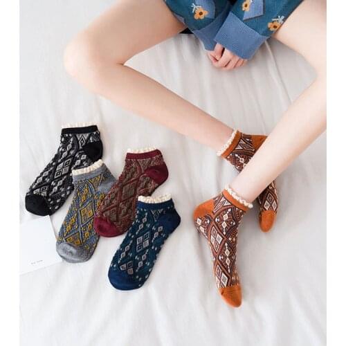 Women Fashion Cotton Colorful Three-dimensional Ruffle Flowers Short Heel Boat Socks Retro High Quality Curled Knitted Female