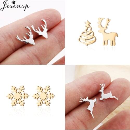 Jisensp New Christmas Earrings Small Deer Stud Earrings for Women Girls Kids Stainless Steel Jewelry Accesorios Pendientes Mujer