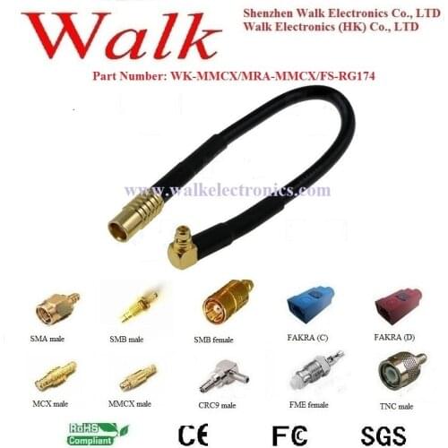 MMCX connector cable jumper: MMCX male right angle to MMCX female straight with rg174 cable