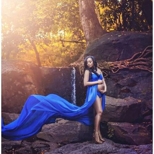 Sexy Shoulderless Front Split Maxi Maternity Dress For Photography Props Summer Beach Pregnant Pregnancy Photo Shooting Dress