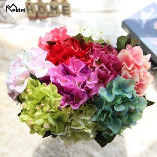 Single Branch Silk Artificial Flowers Bouquet Big Head Fake Flowers Hydrangea For Home Wedding Table Decor Indoor Fake Flowers