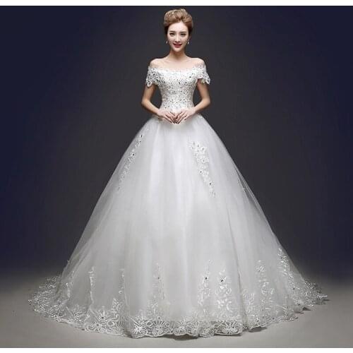 Wedding dress brides long tail, shoulder-mounted drill Korean-style large size, slim wedding dress