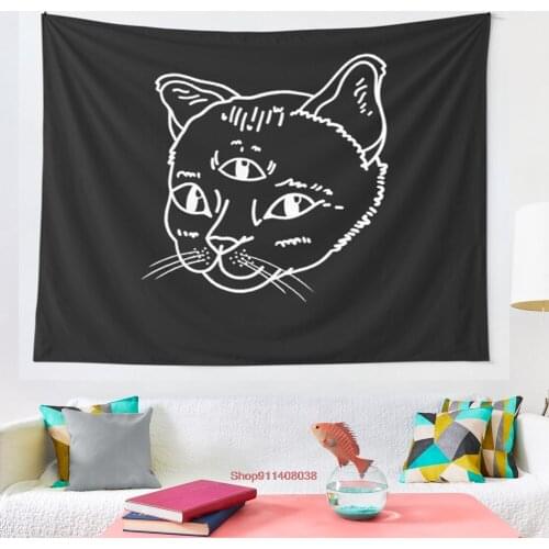 Three Eyed Cat tapestry Psychedelic Colorful Wall Hanging Tapestries Dorm Wall Art Yoga Mat