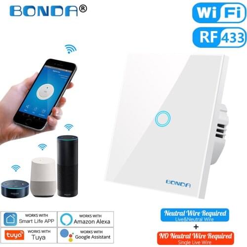 Alexa Smart Switch RF433 Glass Panel Tuya Control Works with Google 1/2/3 /4Gang Smart Home Light WiFi Touch Sensor Switches
