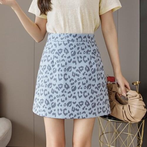 Womens skirt Leopard harajuku kawaii High-waisted mini skirts streetwear korean vintage a-line jupe femme 2021 summer saia jupe