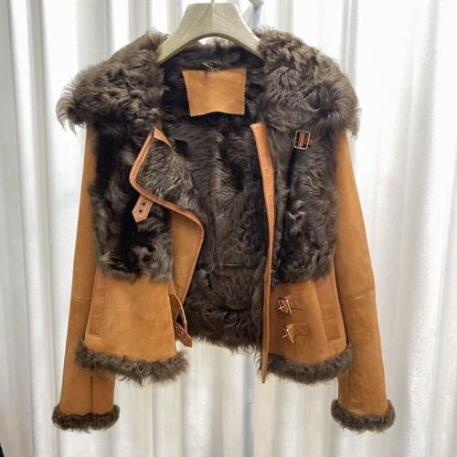 2019 Slim Ladies Sheepskin Coat Women Female Real Leather And Lamb Sheep Fur Jacket Short Autumn Winter Femme Natural Fur Collar