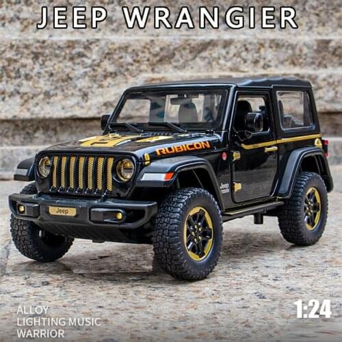 1:20 Wrangler Rubicon Jeep Off-Road Vehicle Car Model Sound And Light Pull Back Alloy Simulation Convertible Childrens Toy Car