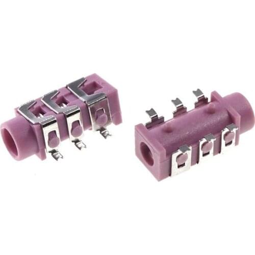 1000pcs Phone Jack 3.5mm 6 pin stereo socket for 3 pole audio plug SMT PCB reflow solderable right angle DC30V 0.5A