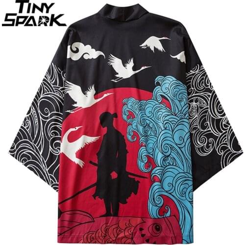 2020 Streetwear Kimono Jacket Japanese Samurai Print Harajuku Hip Hop Men Japan Style Clothing Kimono Jacket Summer Thin Loose
