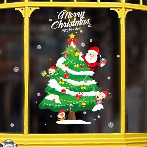 66*100cm Fashion Christmas Tree Wall Sticker Happy New Year Window Decoration Lovely Santa Claus Home Decor Art Vinyl Wallpaper