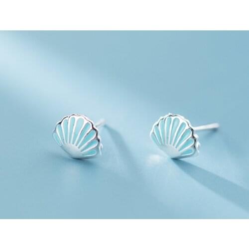 925 Sterling Silver Lovely Blue Shell Shape Earrings Women Jewelry A1959