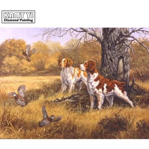 Full Drill Square Diamond 5D DIY Diamond Painting"Dog and pheasant"Diamond Embroidery Cross Stitch Rhinestone Mosaic Painting