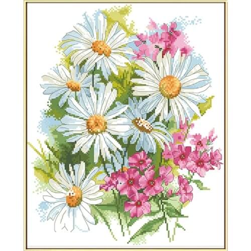 White Chrysanthemum Cross Stitch Patterns Kits Flower Printed Needlework Sets 11CT 14CT DIY Embroidery Home Decoration Paintings