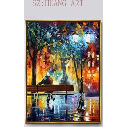 Large Modern Handmade The Rainy Days Street Palette Knife Oil Painting On Canvas For Living Room Home Decor Wall Art Picture