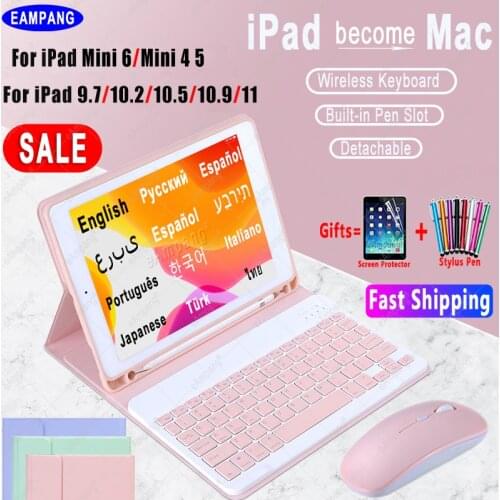 For iPad 10.2 Keyboard Case for Apple iPad 10.2 2019 2020 7 8 7th 8th Generation Mouse English Russian Korean Spanish Keyboard