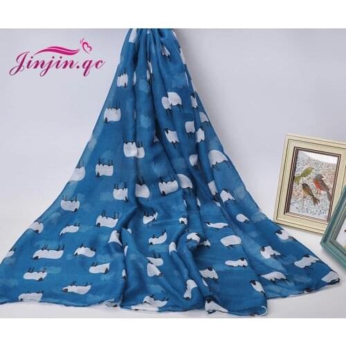 Jinjin.QC Fashion Animal Printed Scarf Cartoon Sheep Print Scarves and Shawls Echarpe Foulard Femme Children Muslim Hijab