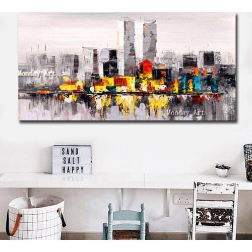 Big Size Canvas hanmade City Building Oil Painting Modular Custom Picture Home Decorate Posteroil painting artwork for bedroom