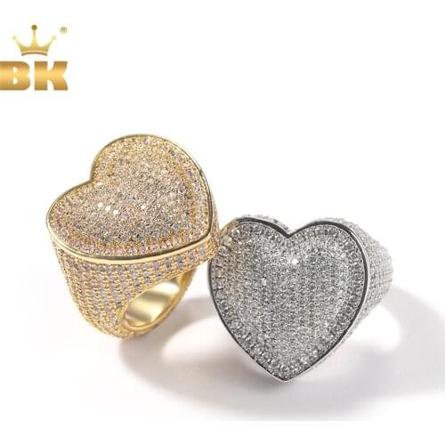 THE BLING KING Heart Ring Full Micro Paved Iced Out Bling AAA Cubic Zirconia HipHop Fashion Delicate Jewelry For Gift Men Women