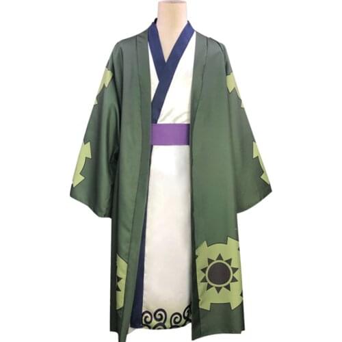 Anime One Piece Cosplay Costume Wano Country Zoro-juurou Cosplay Costumes Kimono Set Halloween Clothing Male Men Plus Size 3xl