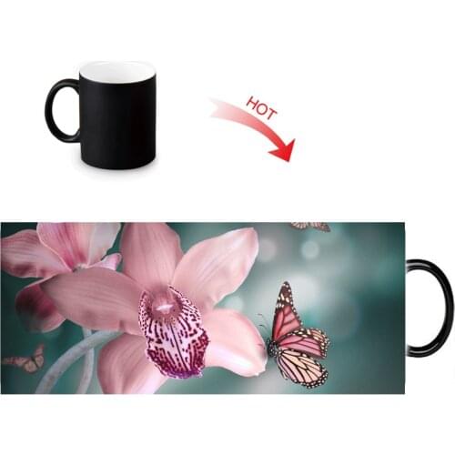 Custom Butterfly Pattern Color Change Water Mug 350ml Heat Reveal Coffee Cups Temperature Sensitive magic Mugs