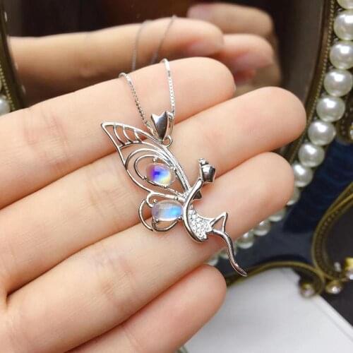 Angel wing moonstone gemstone pendant for necklace 925 sterling silver natural gem angel falling good lucky child gift moonlight