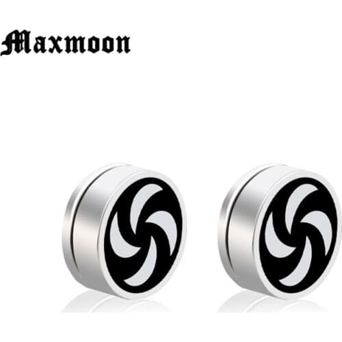 Maxmoon Round windmill Magnet Stud Earring Puck Womens Mens Magnetic Fake Ear Plug Jewelry