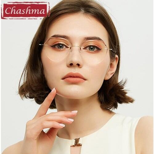 Chashma Rimless Spectacles Titanium Men Fashion Eye Glasses Diamond Trimmed Spectacle Frames Women Sunglasses Tint Lens
