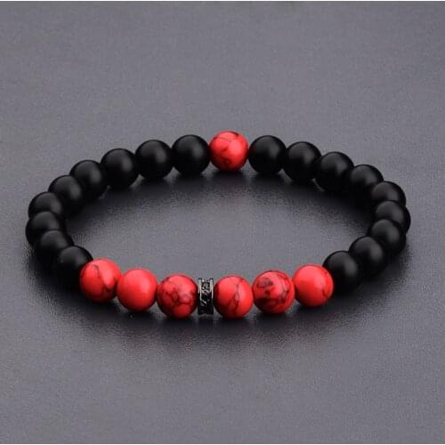 DOUVEI 8MM Black Matt&Red Beads Yinyang Bracelets For Women Trendy Bracelet Men With Black CZ Beads Prayer Jewelry AB656