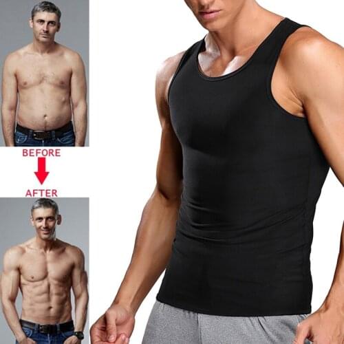 Mens Sweat Vest Waist Trainer Workout Sauna Tank Top Body Shaper Polymer Slimming Shapewear Shirt Tummy Control
