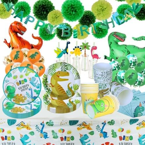 Dinosaur Birthday Party Set Paper Cup Napkins Plates Straws Roar Balon One Year Olds Boys Birthday Jungle Safari 1st Baloon