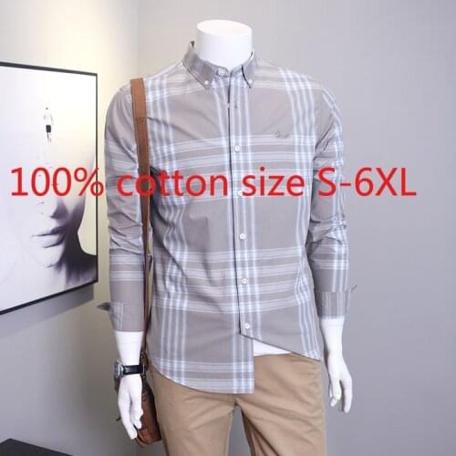 New Arrival Fashion Spring Plaid Men Oversize Loose 100% Cotton Long Sleeve Casual Shirts Plus Size S M L XL 2XL 3XL 4XL 5XL 6XL