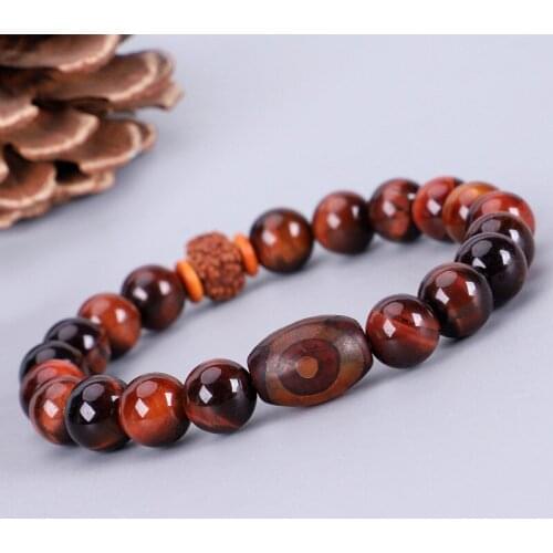 Wholesale Natural Red Tiger Eye Stone Beads Tibetan Stone Rudraksha Beads Stretch Bracelet For Men Women Yoga Chakra Jewelry