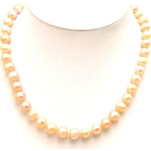 Qingmos Natural Pearl necklace For Women with 8-9mm Pink Freshwater Round Genuin Pink Pearl Chokers Necklace Women Jewelry 5286