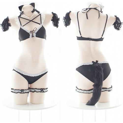Japanese Sweet Lolita Sexy Cute Sleepwear Kawaii Cat Bra+Panties Comfortable Underwear Bra Panties Set