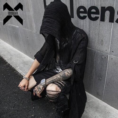 Trench Wizard Cape Cloak Thin Jacket Windbreaker Men Linen Cotton Punk Streetwear Dancing Jacket Long Coats Hoody Black WB243