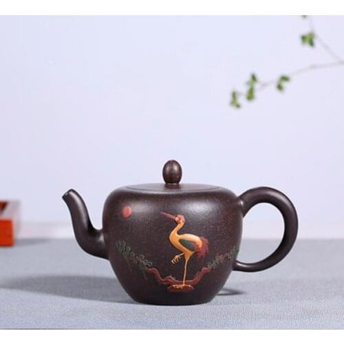 200CC Pine crane pattern Authentic Zisha teapot famous all handmade Yixing original purple clay palace lamp teapot Kung Fu tea