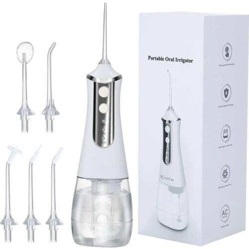 Portable Electric Oral Irrigator Water Dental Flosser USB Rechargeable Teeth Mouth Cleaner with 5 Jet Tips