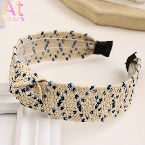 Khaki Blue Knot Raffia Straw Headband Light 8 Color For Women Summer Holiday Bohemian Beach Jewelry Flat Wide Hair Band Handmade