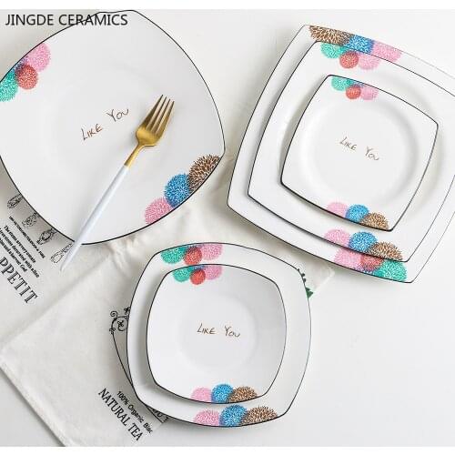 Direct selling plate ceramic creative square home breakfast plate fruit cake snack western steak storage decorative plate