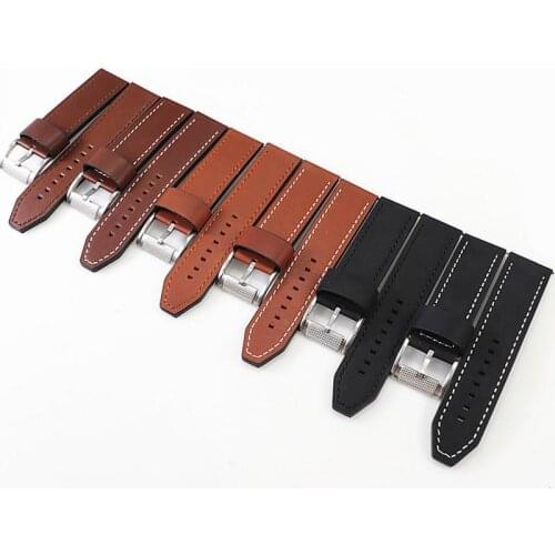 Mens Wrist Watch Band 22mm 24mm Genuine Leather Strap For Fossil Watch Bracelet Machine Dark Brown Watch Fs4656 Yellow Blue