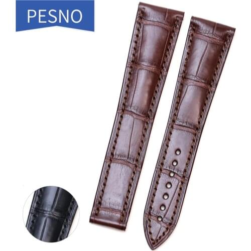 PESNO Crocodile Leather Watch Wrist Bands Calf Skin Genuine Leather Watch Accessroies Strap Compatible for Blancpain VILLERET